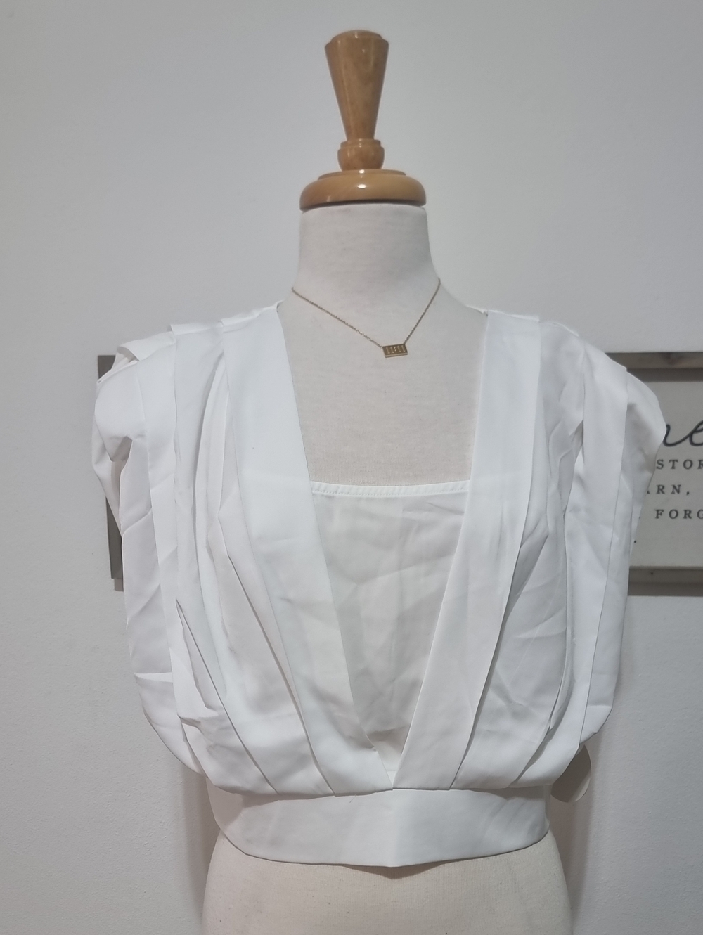 Women's White Pleated V-Neck Blouse